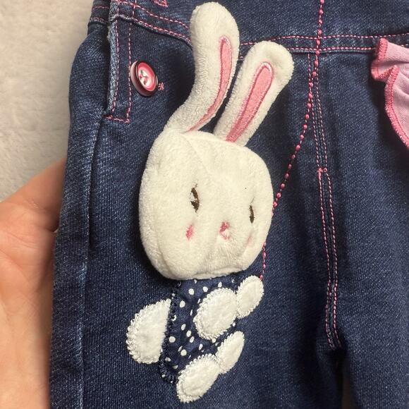 Baby Overalls Size 3-6 Months Romper Girls 3-D Bunny Butterfly Embroidered Jeans - Picture 3 of 6